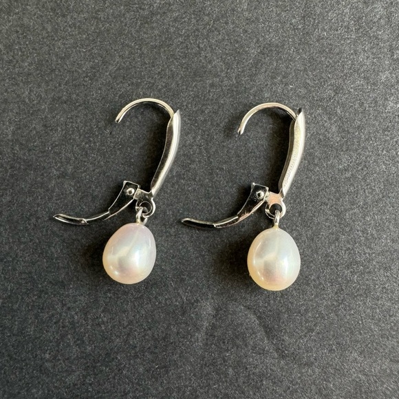 Pearl Earrings Sterling Silver Drop Dangle Dainty Simple Bridal Bride Wedding - Picture 5 of 9